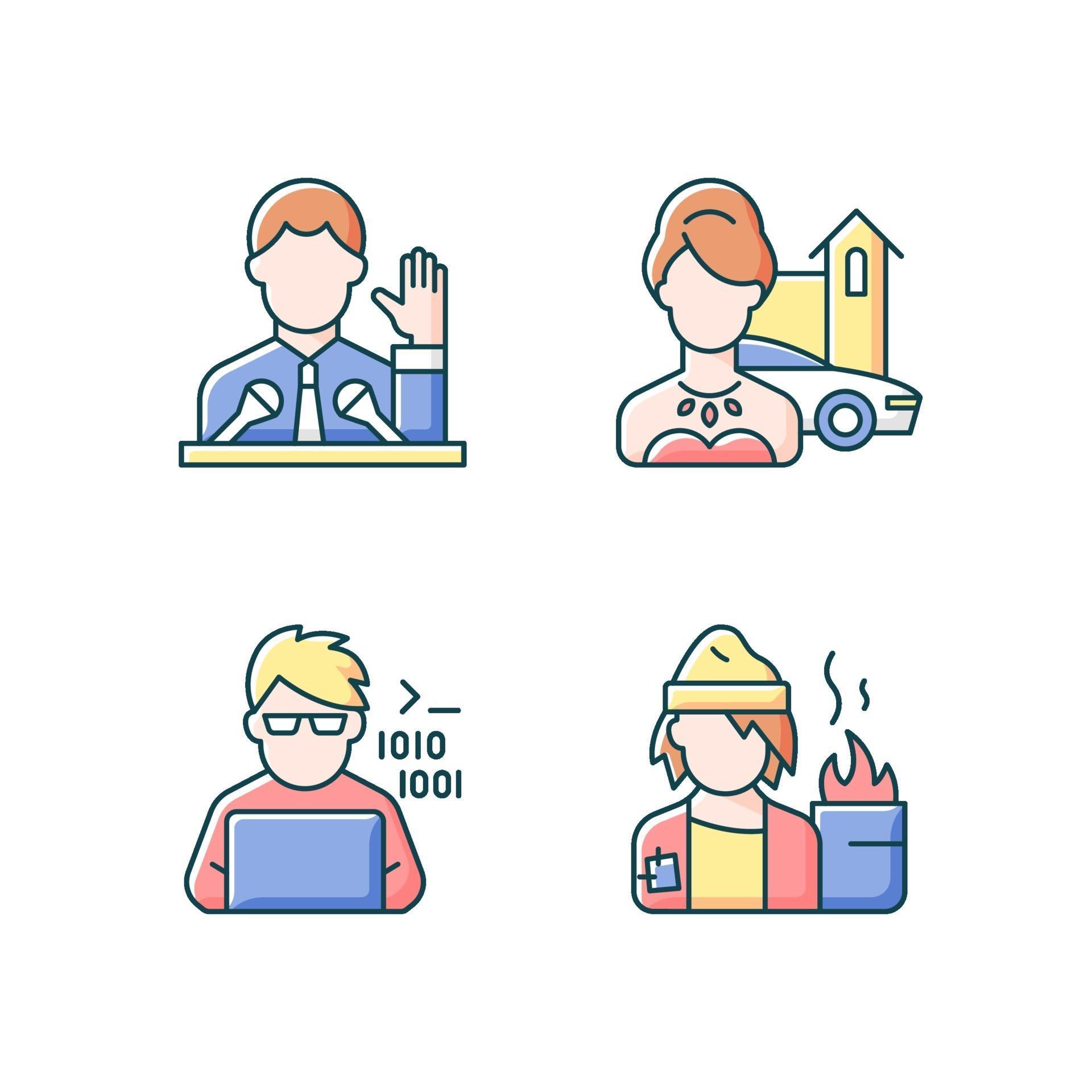 Social status type RGB color icons set 2254217 Vector Art at Vecteezy