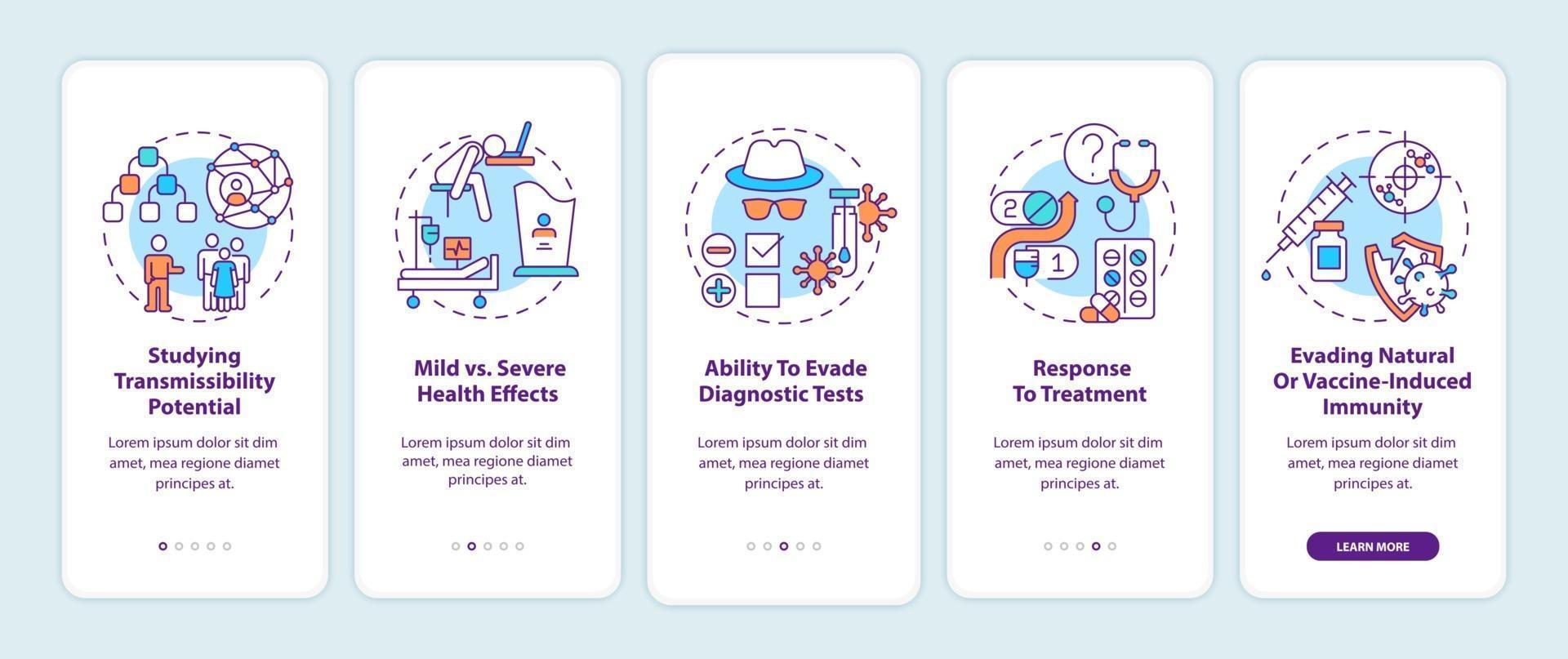 Virus results onboarding mobile app page screen with concepts vector