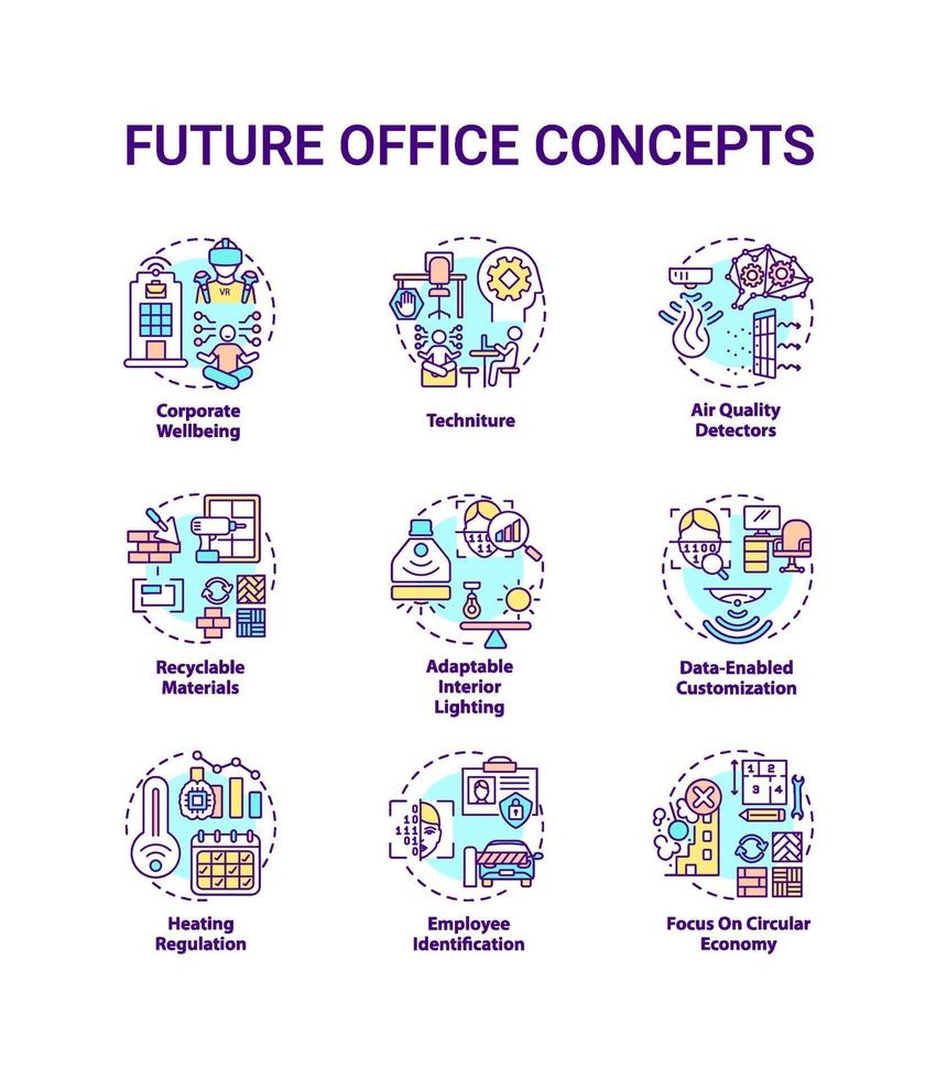 conjunto de iconos de concepto de oficina futura vector