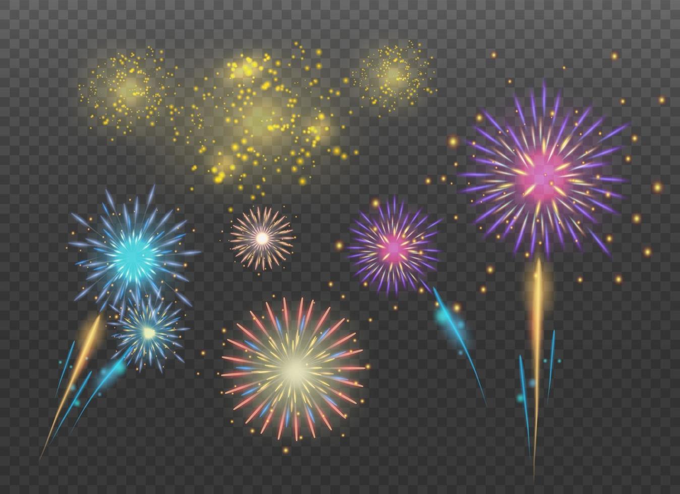 colecciones de fuegos artificiales sobre fondo transparente. vector