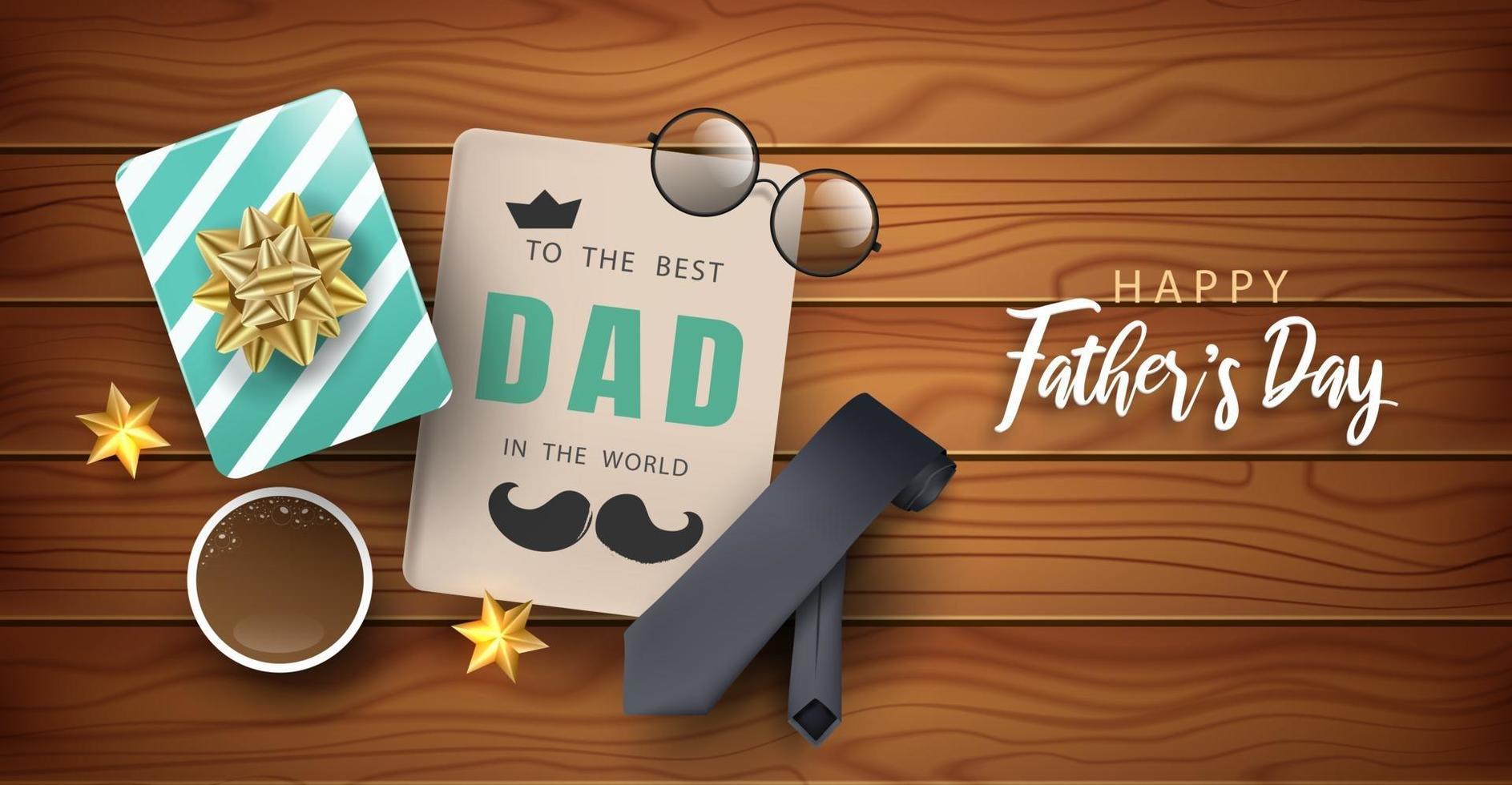 Happy Father's Day background or banner with realistic elements. vector