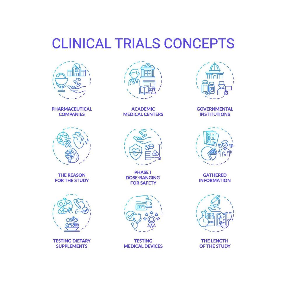 Clinical trials concept icons set vector