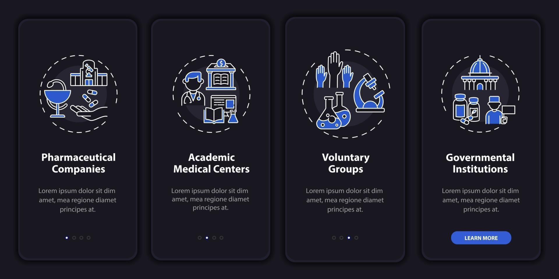 Research donation onboarding mobile app page screen with concepts vector