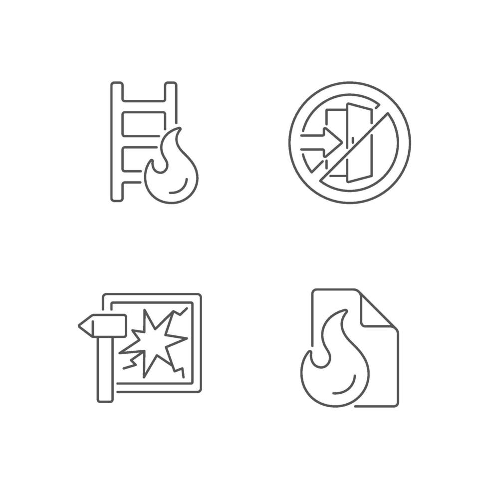 Fire safety regulations linear icons set vector