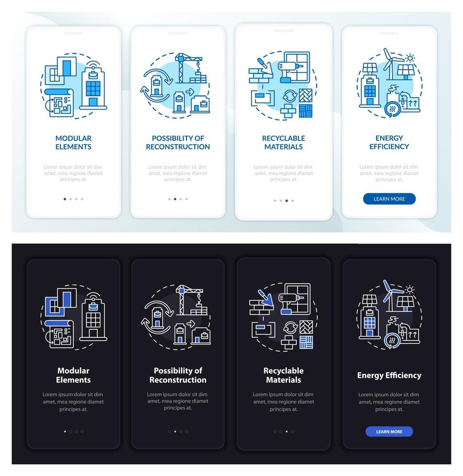 Future office building onboarding mobile app page screen with concepts vector