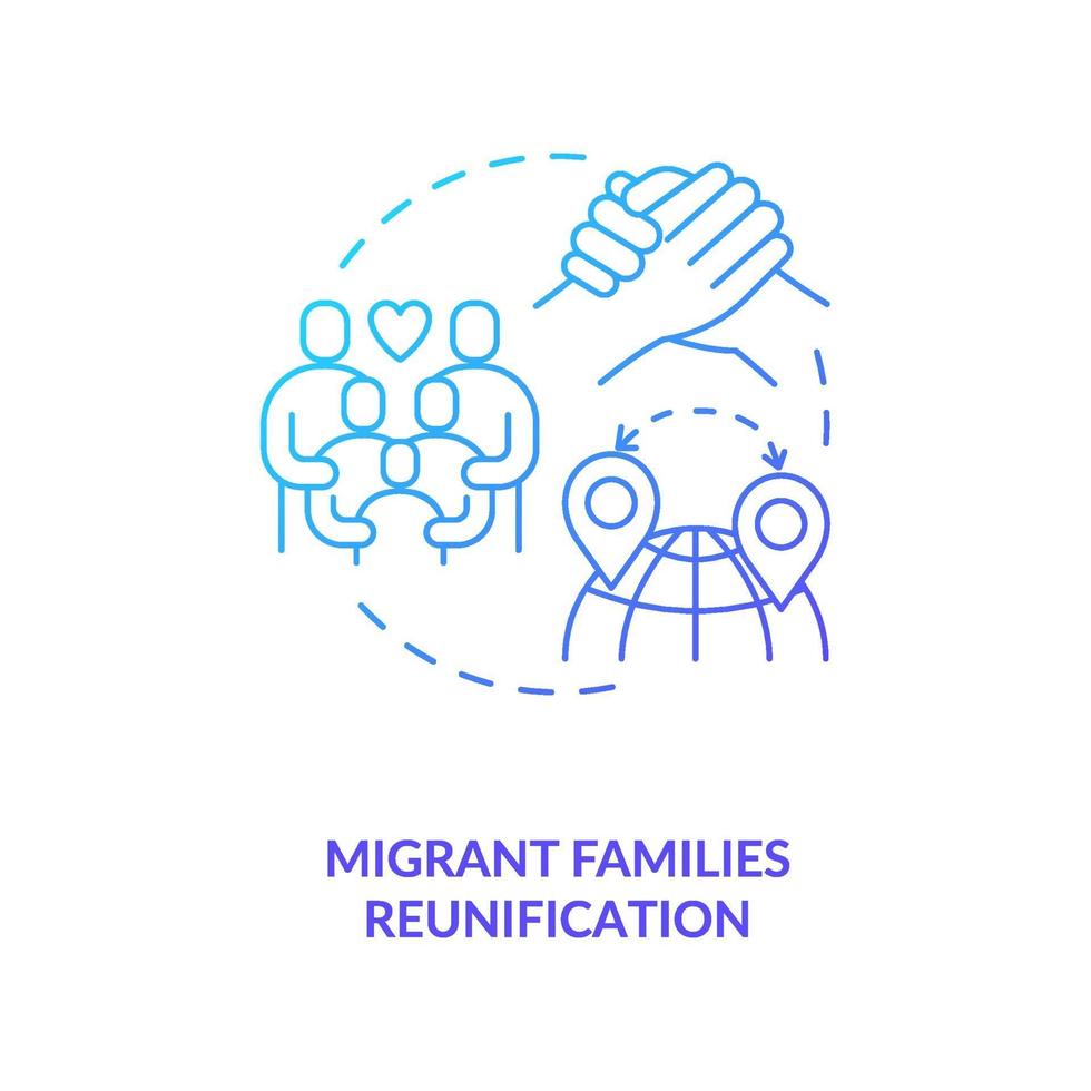 Migrant families reunification blue gradient concept icon vector