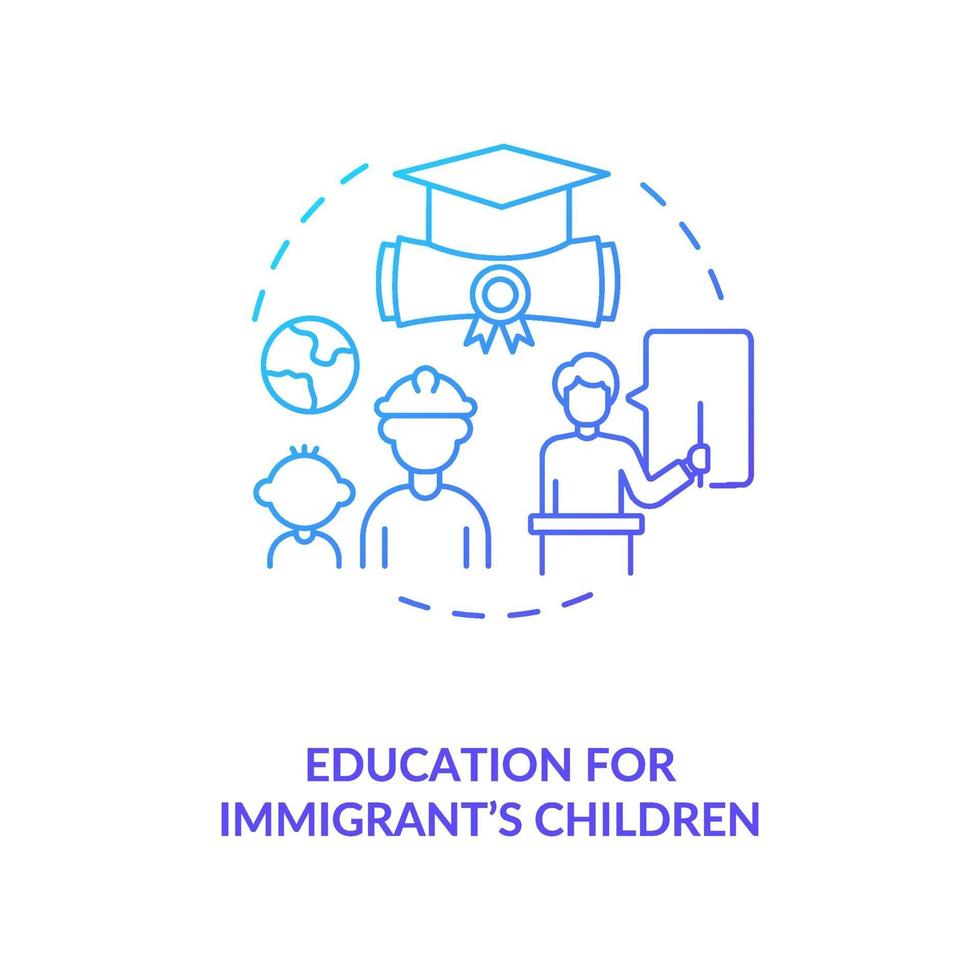 educación para inmigrantes, niños, azul, gradiente, concepto, icono vector