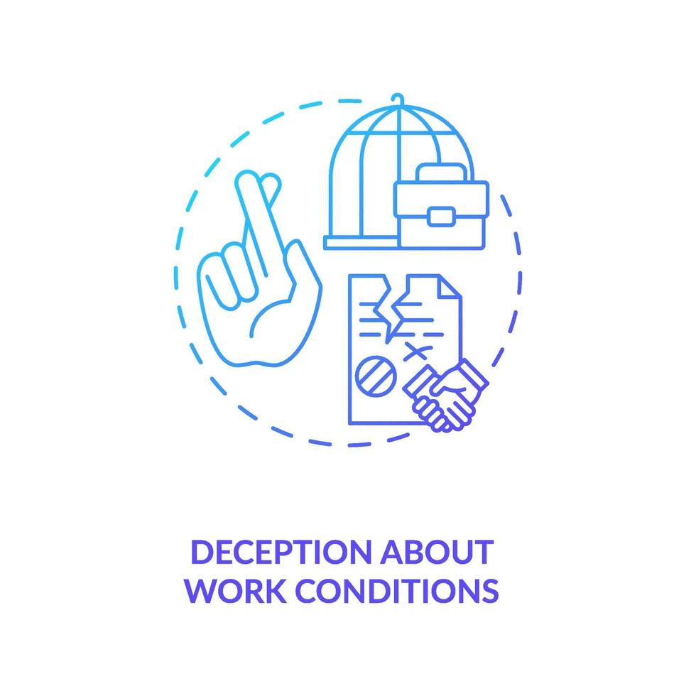 Deception about work conditions blue gradient concept icon vector