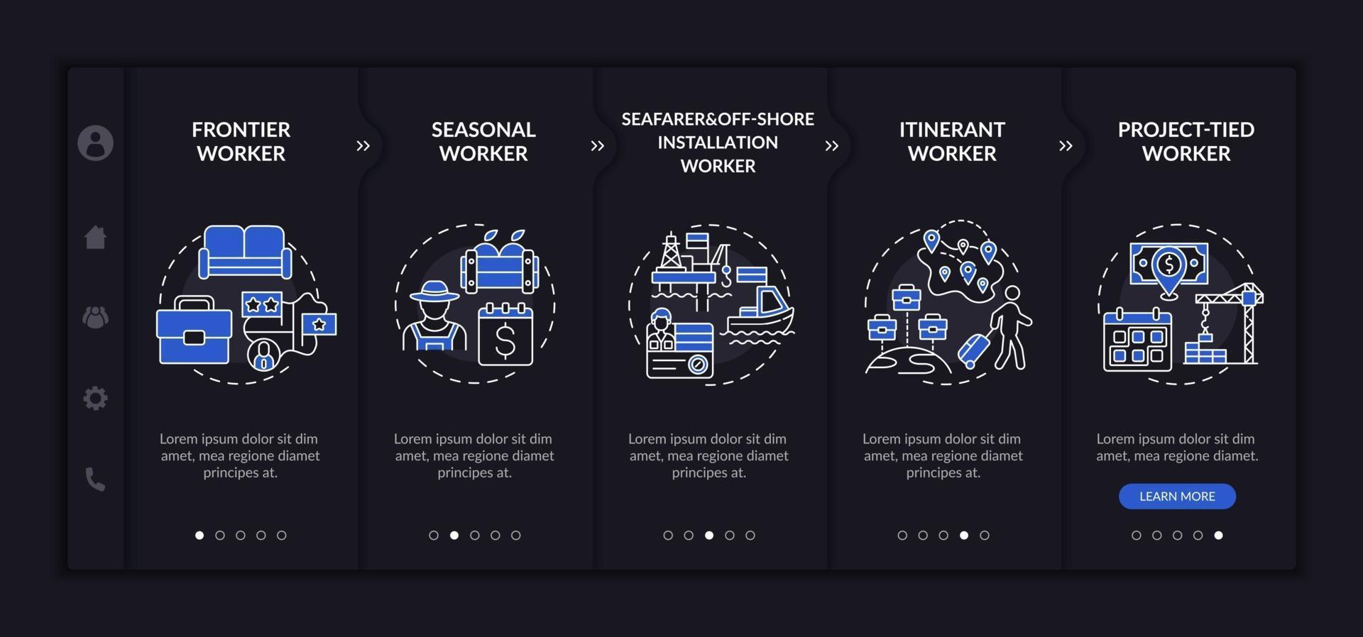 Immigrant workers types onboarding vector template