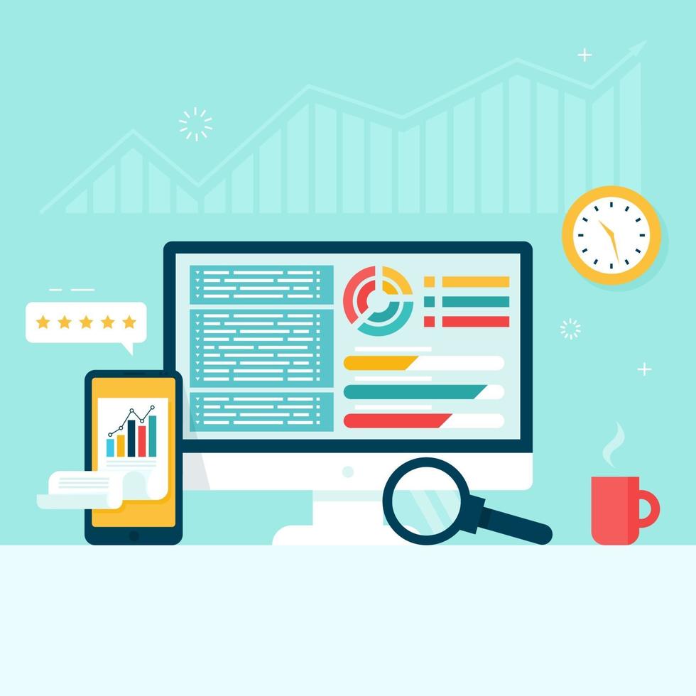 Graphs and charts on the monitor and phone screen 2254857 Vector Art at ...