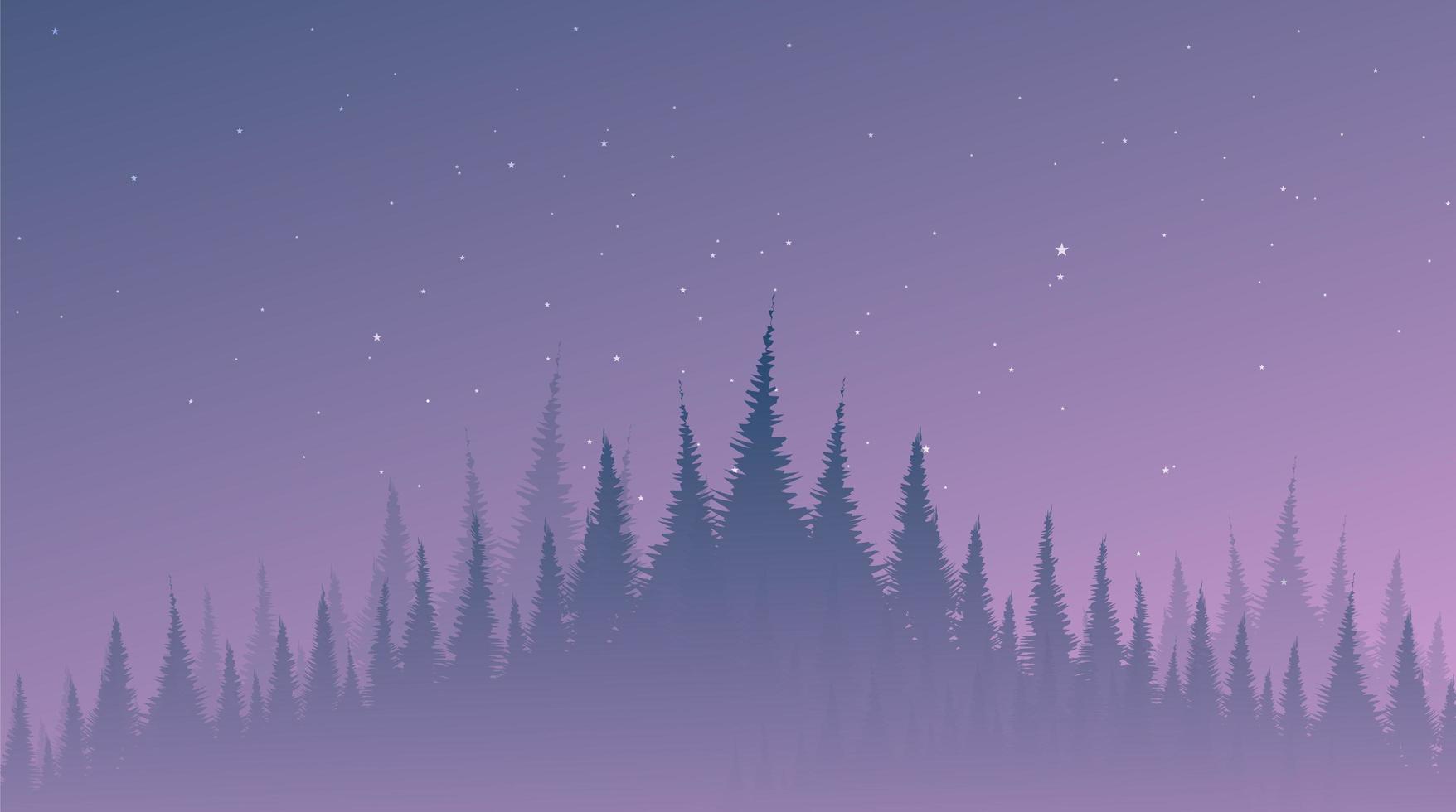 Night Foggy Pine Forest, landscape background, imagination concept design. vector