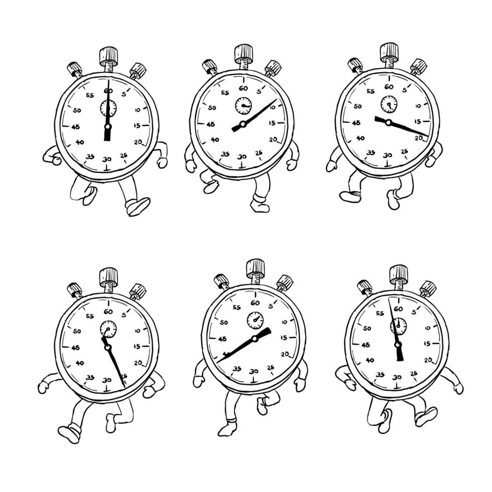 Stopwatch Running Run Cycle Drawing Sequence set vector