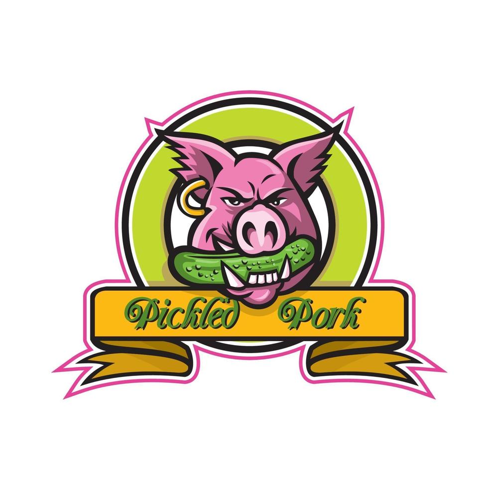 head of pig biting pickle vector