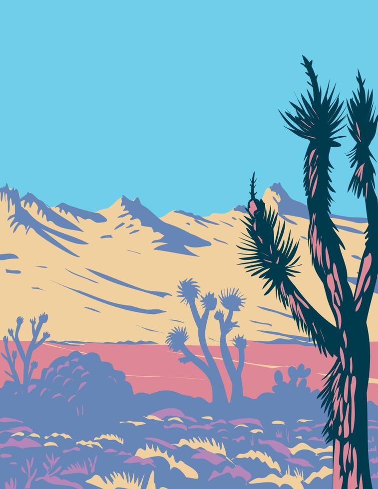 Castle Mountains Range and Joshua Tree in Mojave Desert vector