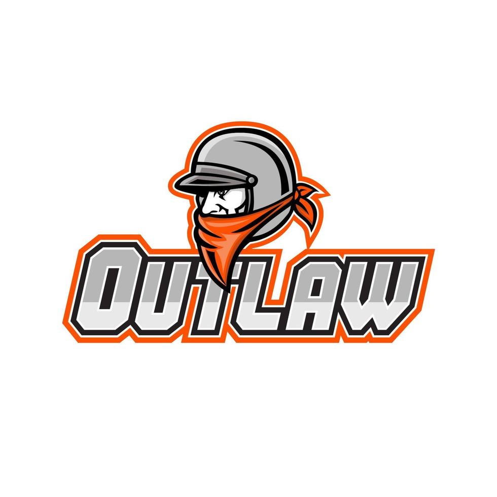 outlaw wearing face mask and motorcycle helmet retro logo vector