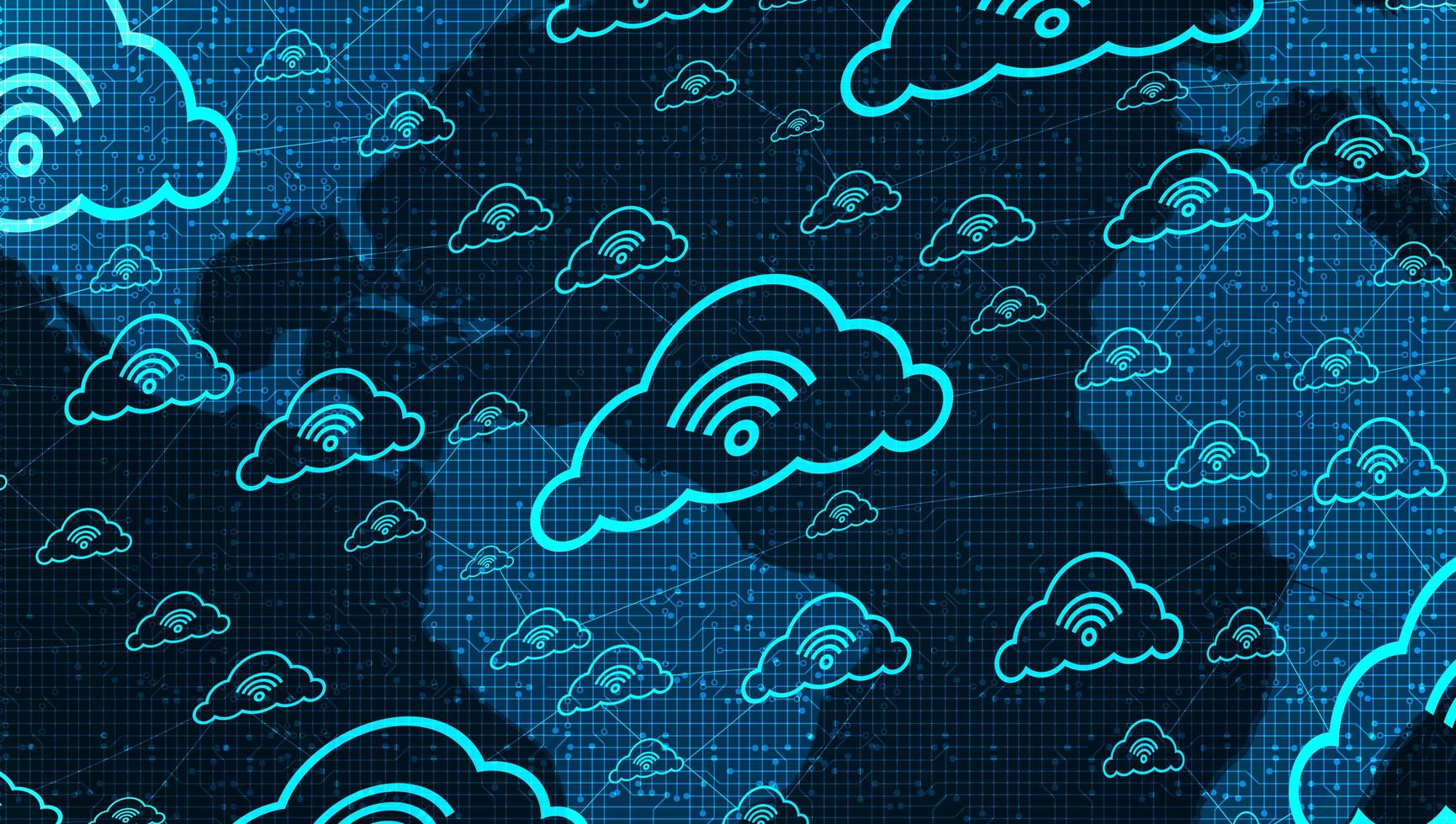 Red en la nube que se conecta con el icono de wifi en el fondo de tecnología global vector