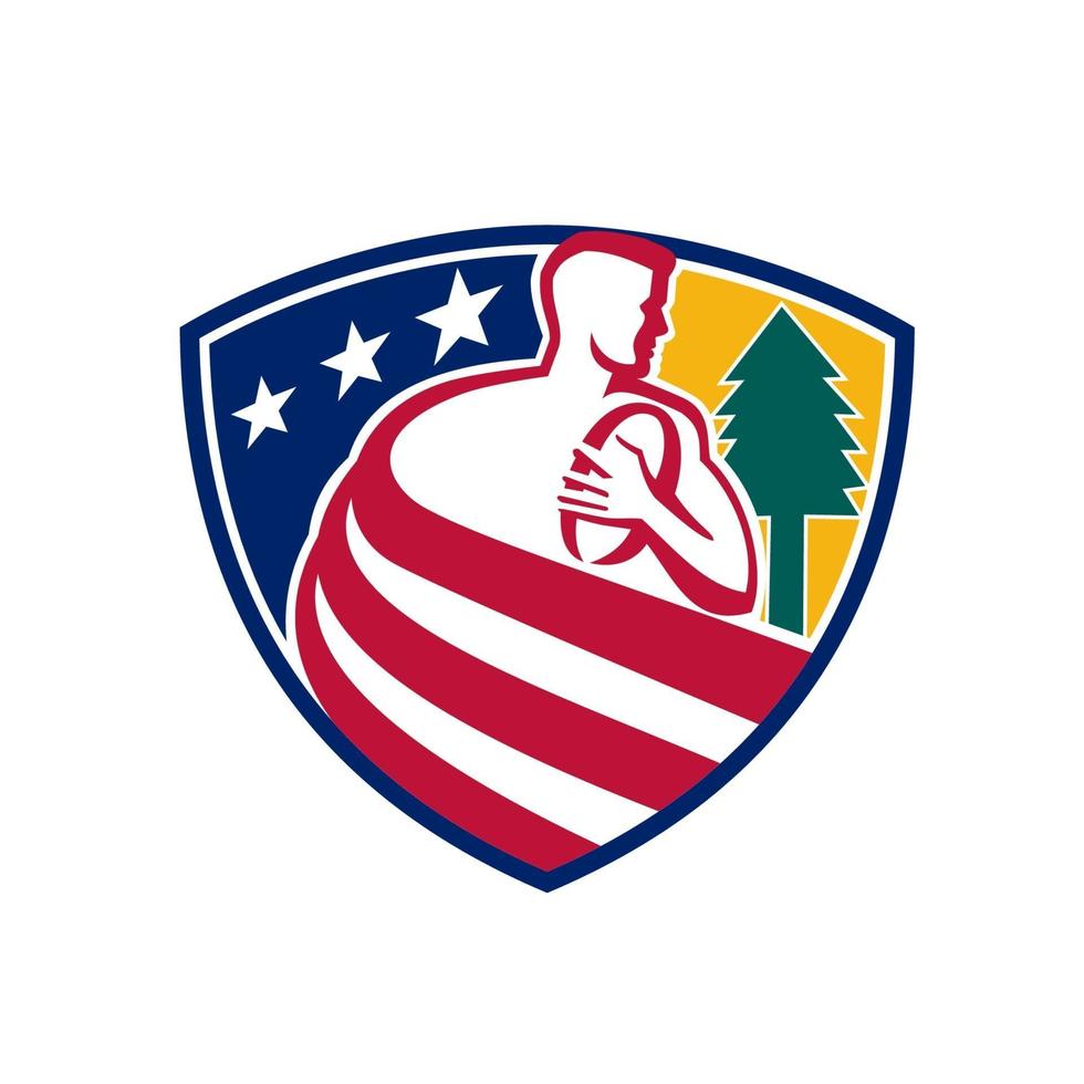 jugador de rugby usa rayas y pino insignia retro vector