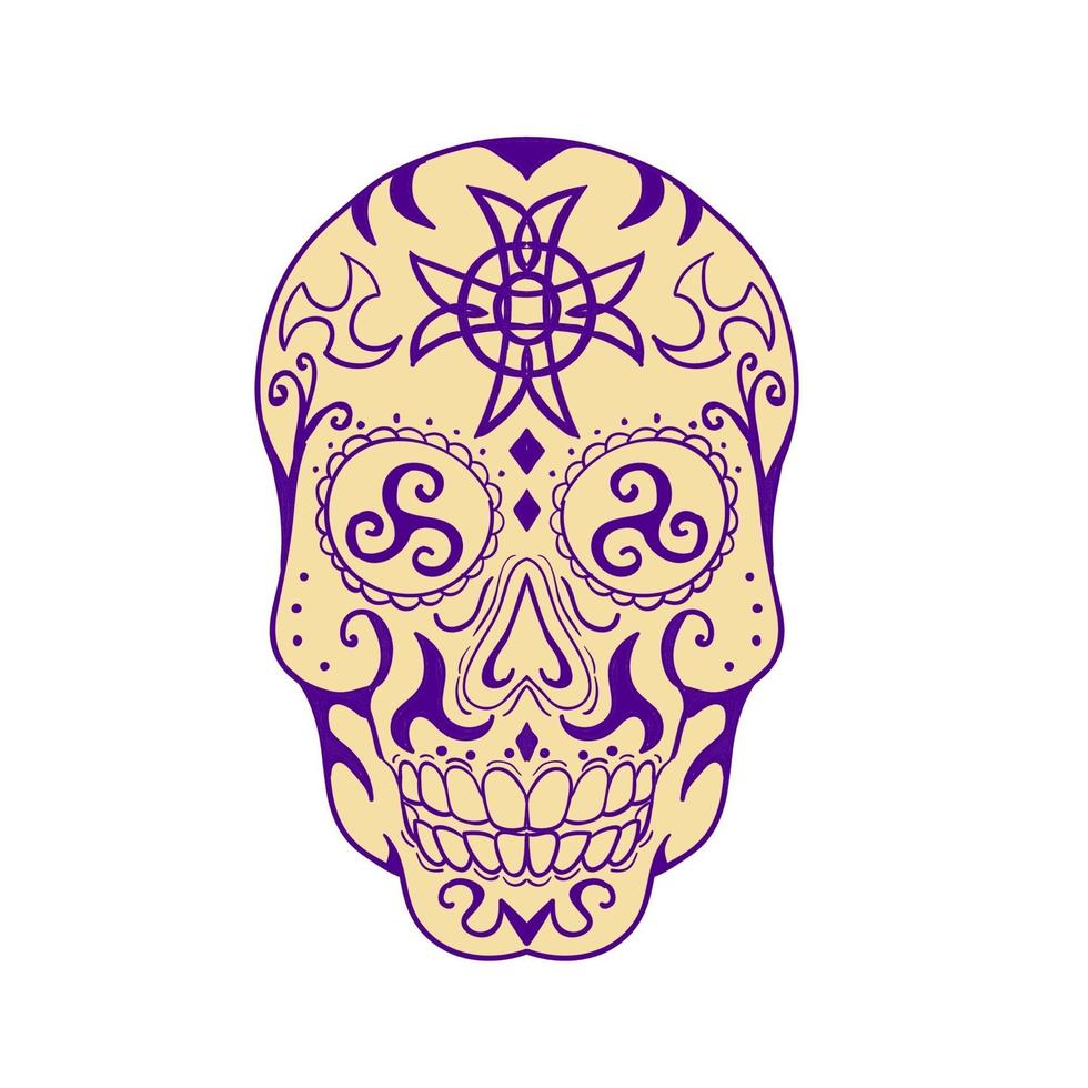 tatuaje de calavera mexicana con triskele y cruz celta vector