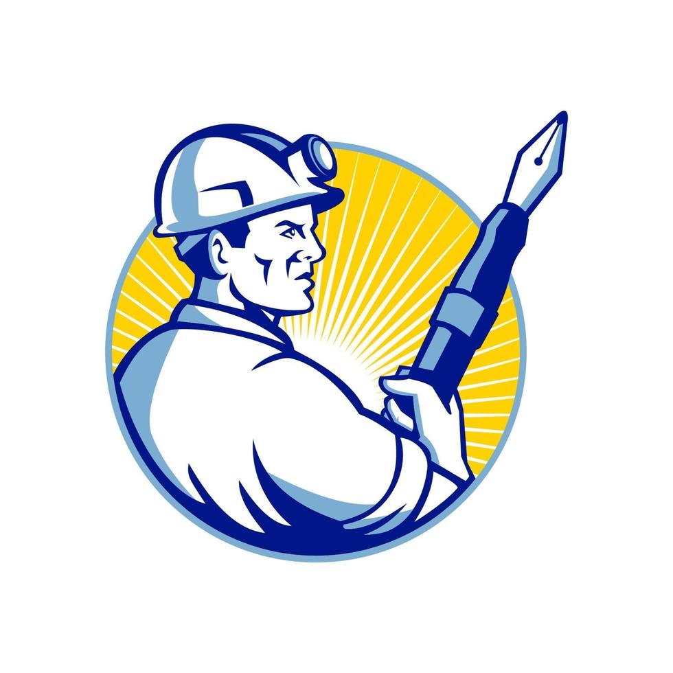logotipo de la mascota de la pluma estilográfica del minero de carbón vector
