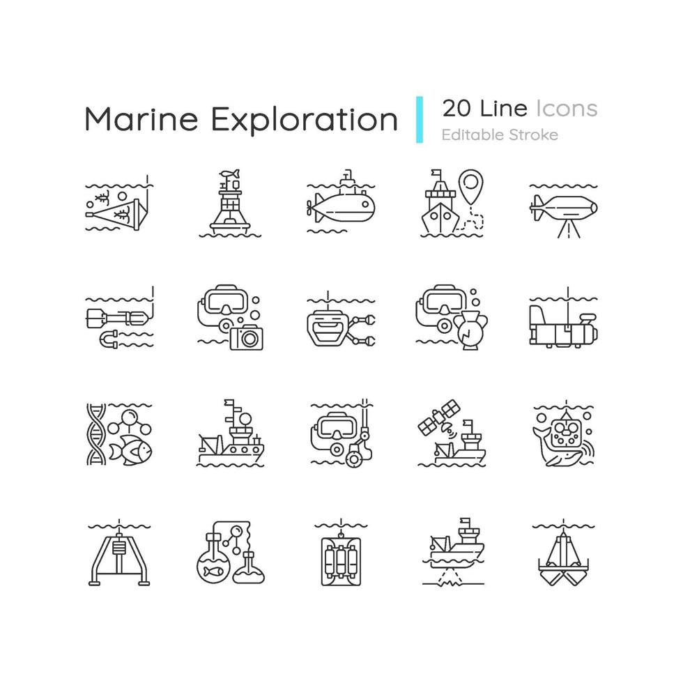 conjunto de iconos lineales de exploración marina vector