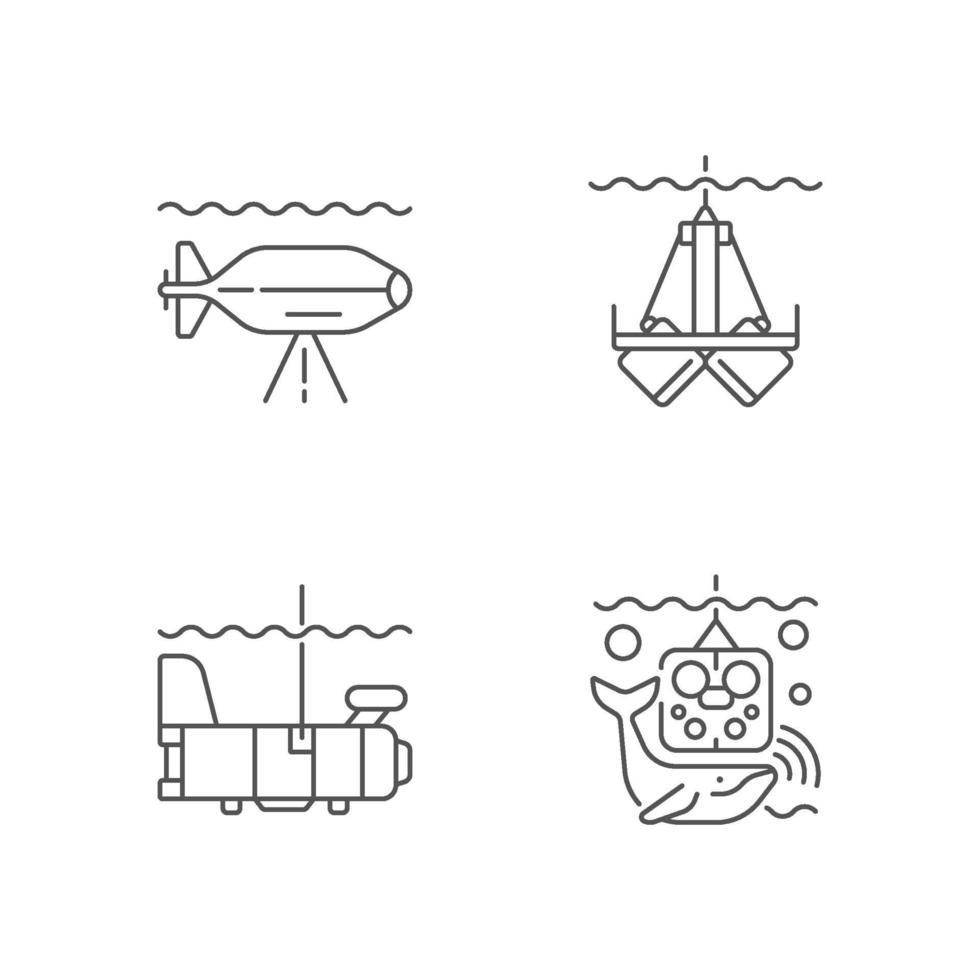 Marine exploration linear icons set vector