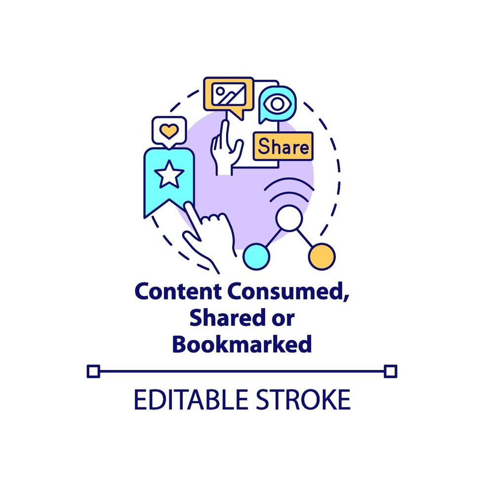 Content consumed, shared, bookmarked concept icon vector
