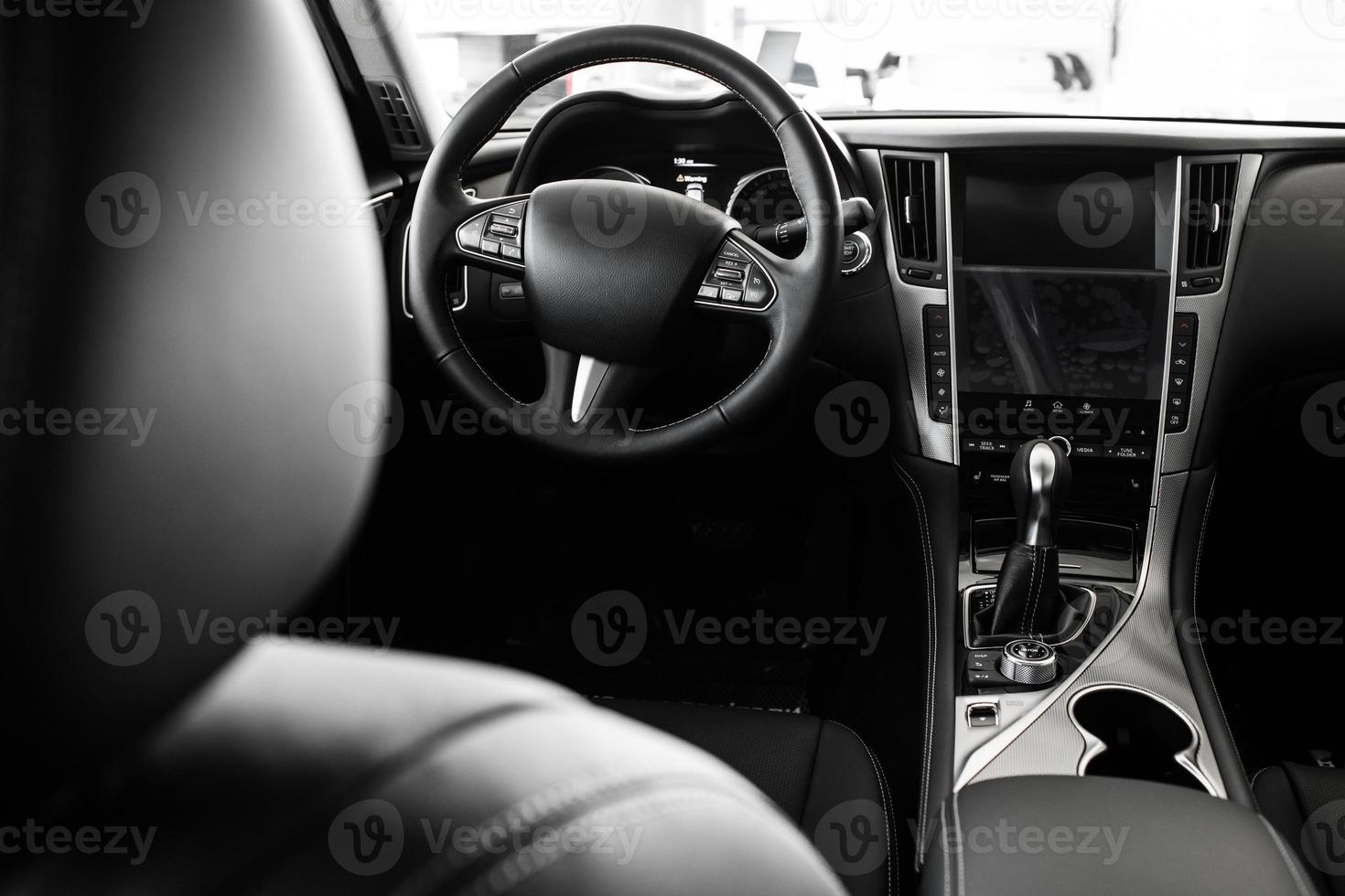 Details of the car interior, black leather interior photo