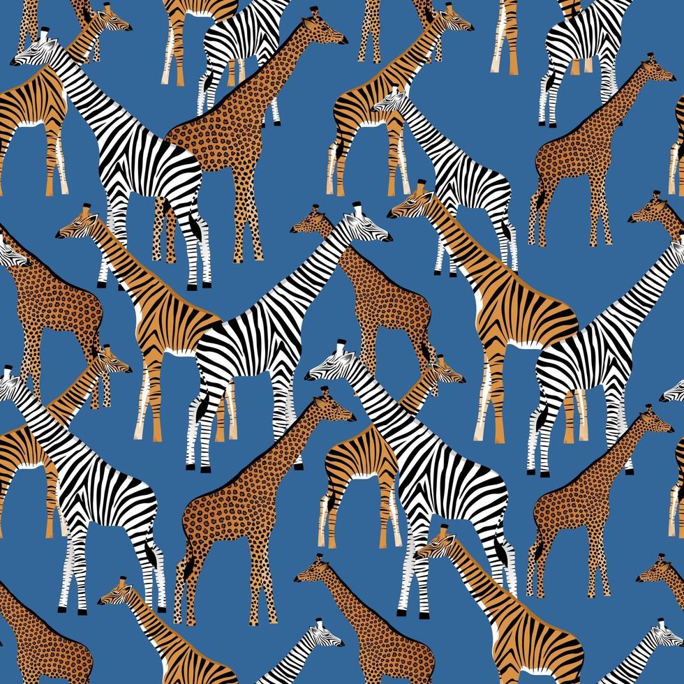 Blue background with giraffes who want to be zebras, tigers and leopards vector
