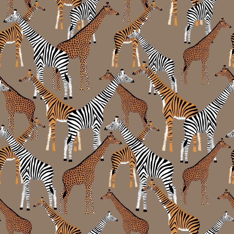Beige background with giraffes who want to be zebras, tigers and leopards vector