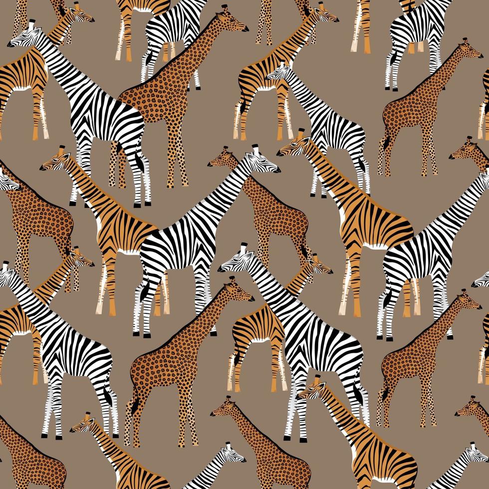 fondo beige con jirafas que quieren ser cebras, tigres y leopardos vector