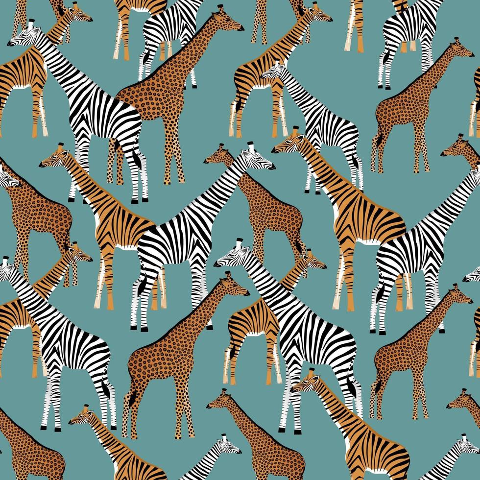 fondo azul con jirafas que quieren ser cebras, tigres y leopardos vector