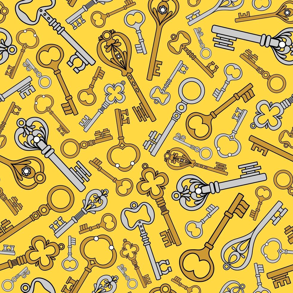Yellow vintage background with old keys vector