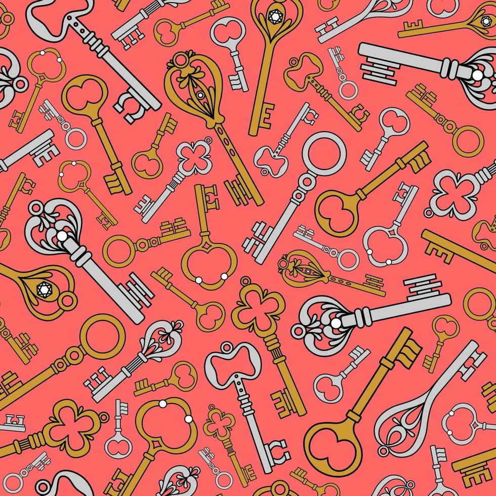 Pink vintage background with old keys vector
