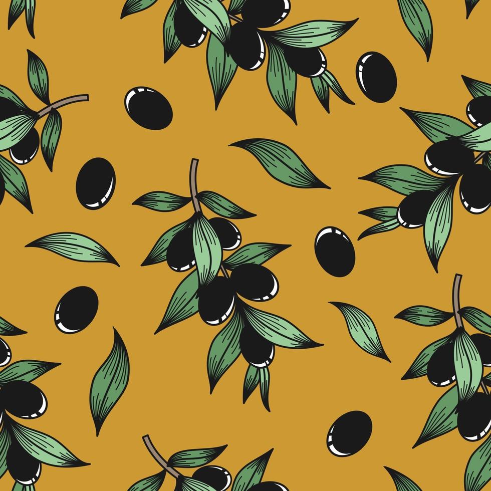 Mustard background with olive twigs vector