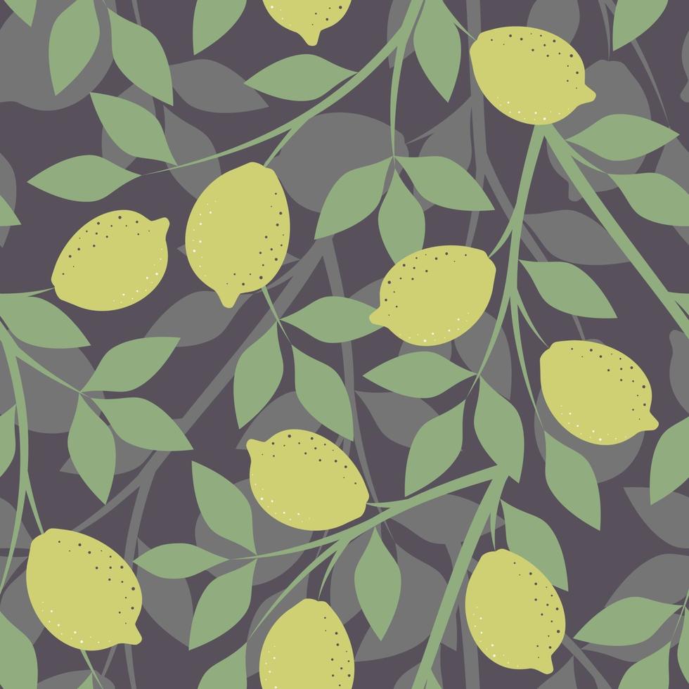 Grey seamless background with lemon branches vector