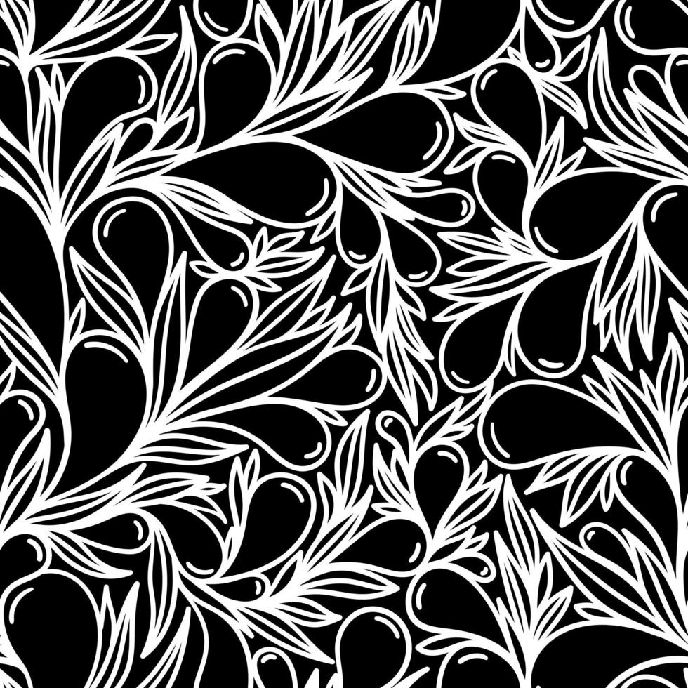 Black seamless background with white paisley pattern vector