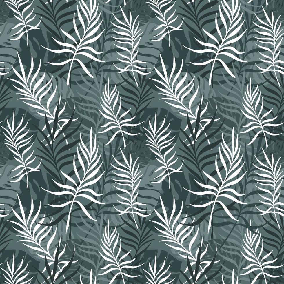 fondo verde con palmeras y hojas de monstera vector