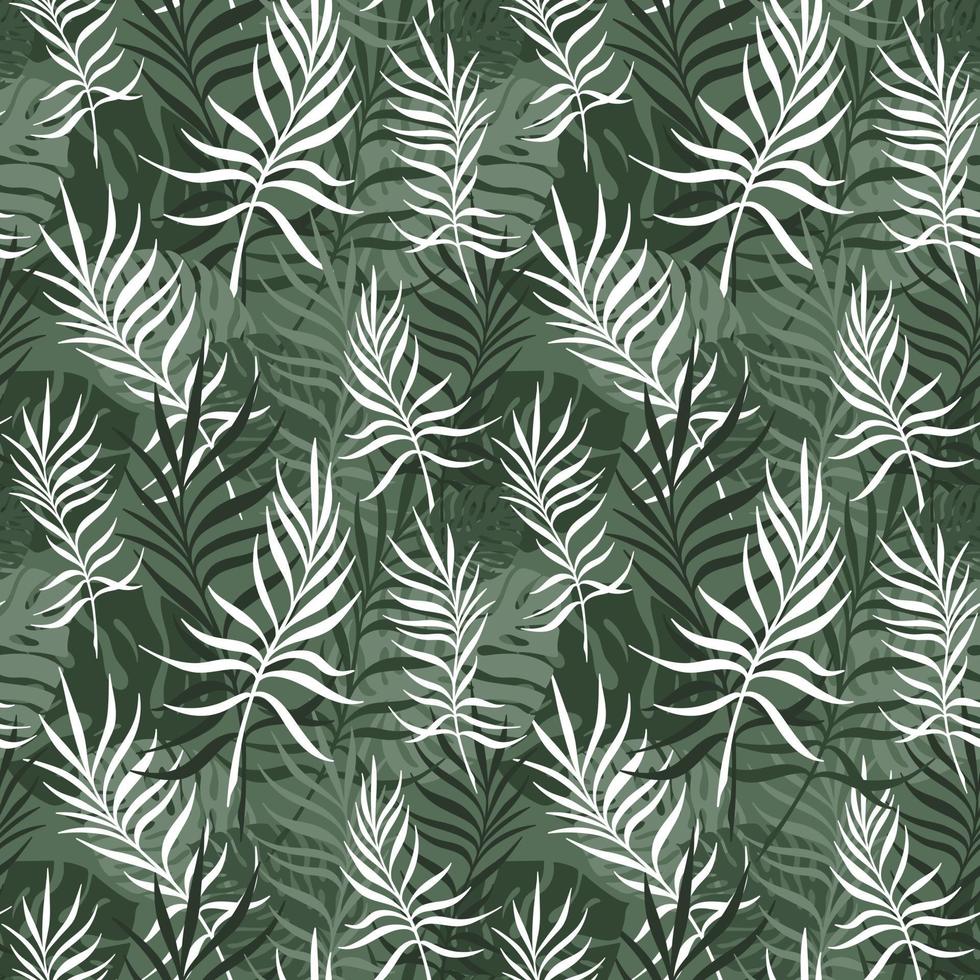 Green background with palm and monstera leaves vector