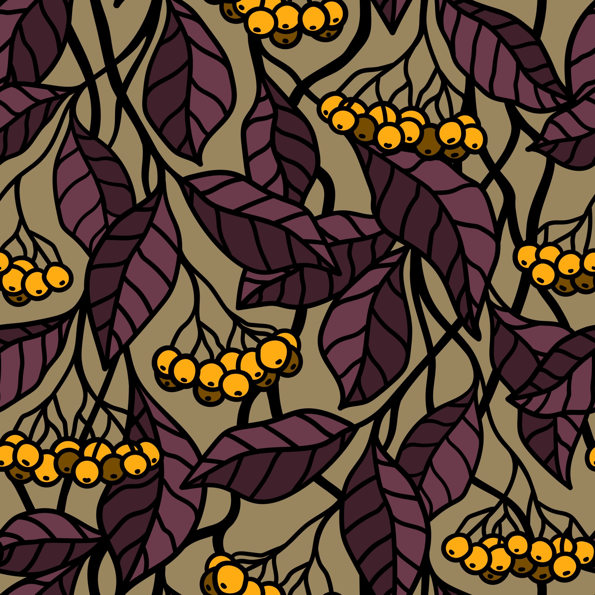 Golden seamless background with yellow berries on the branches 2256212