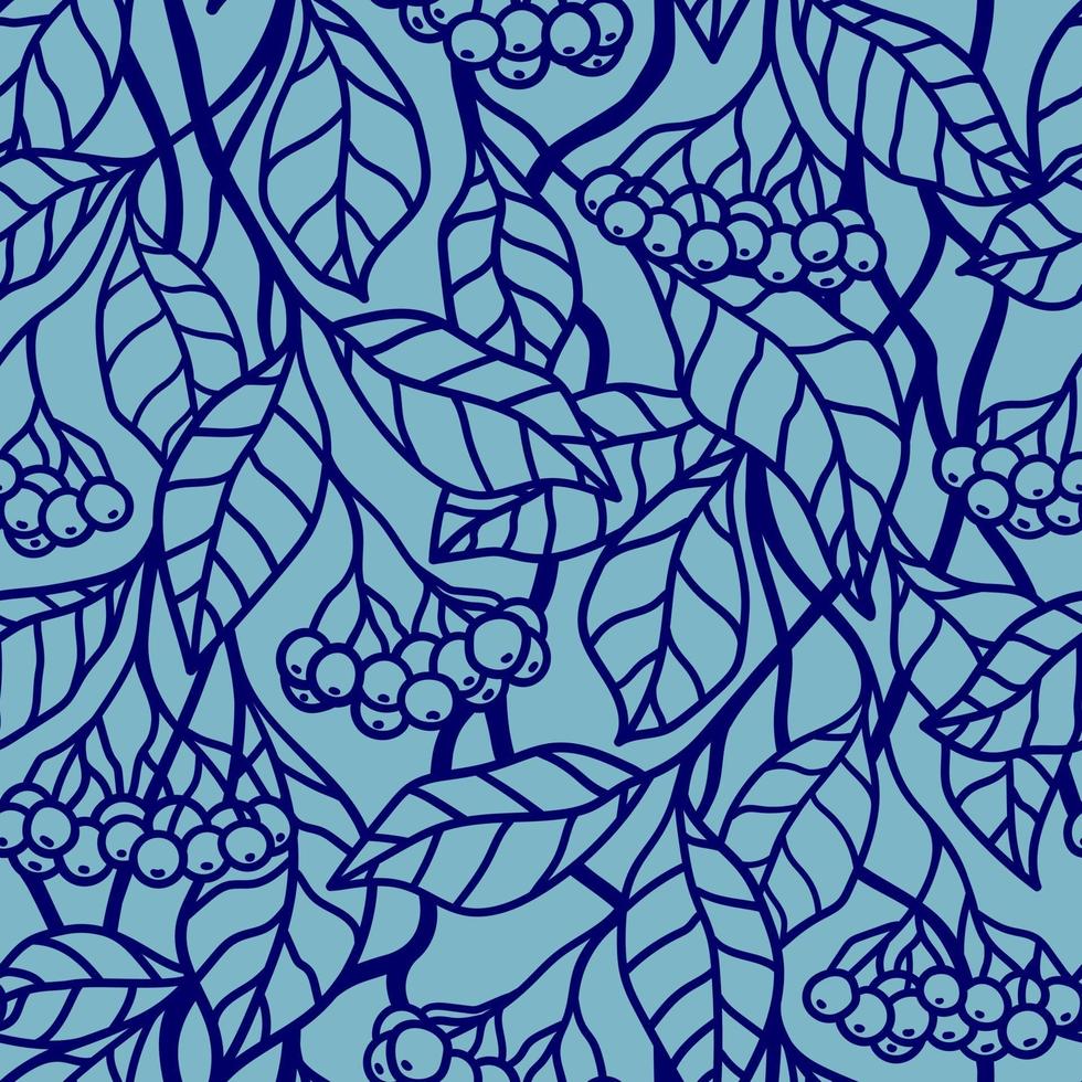 Blue seamless background with blue berries on the branches vector