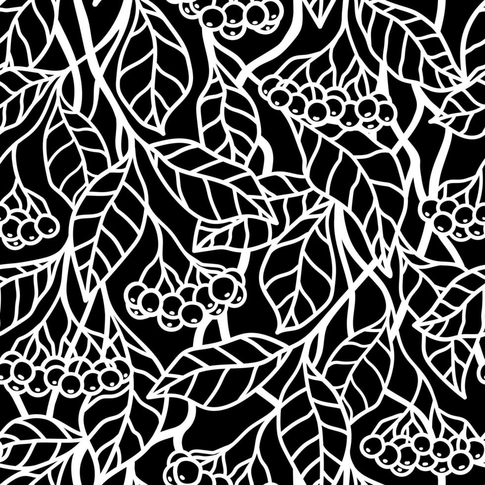 Black seamless background with white berries on the branches vector