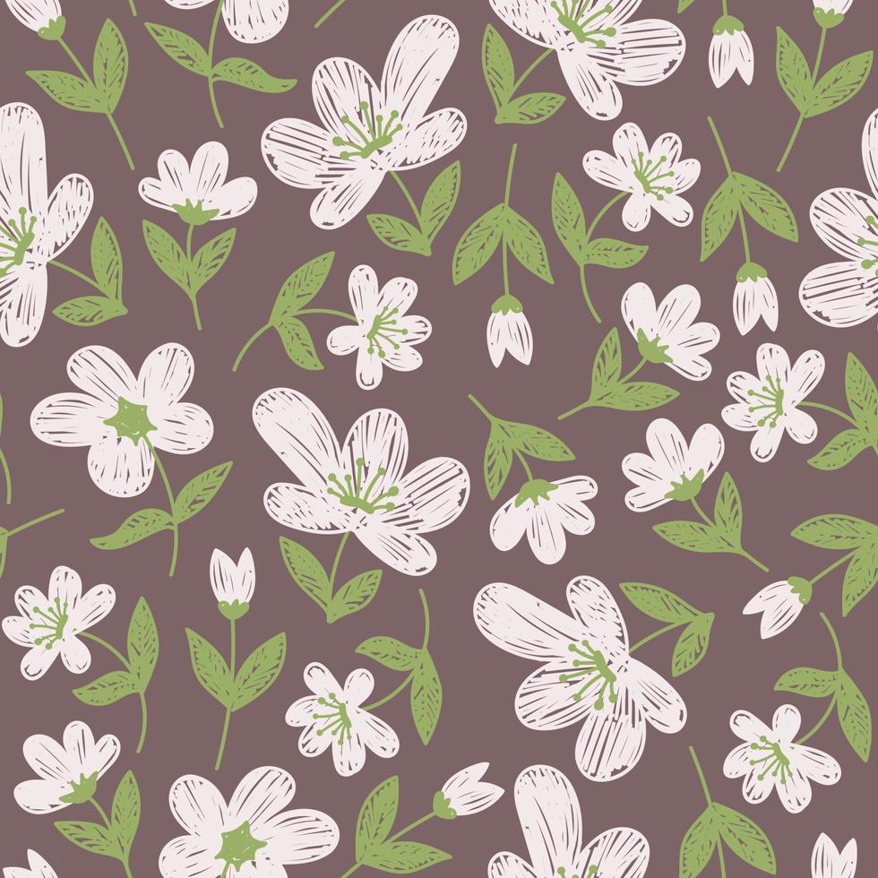 Purple wallpaper with painted white flowers vector