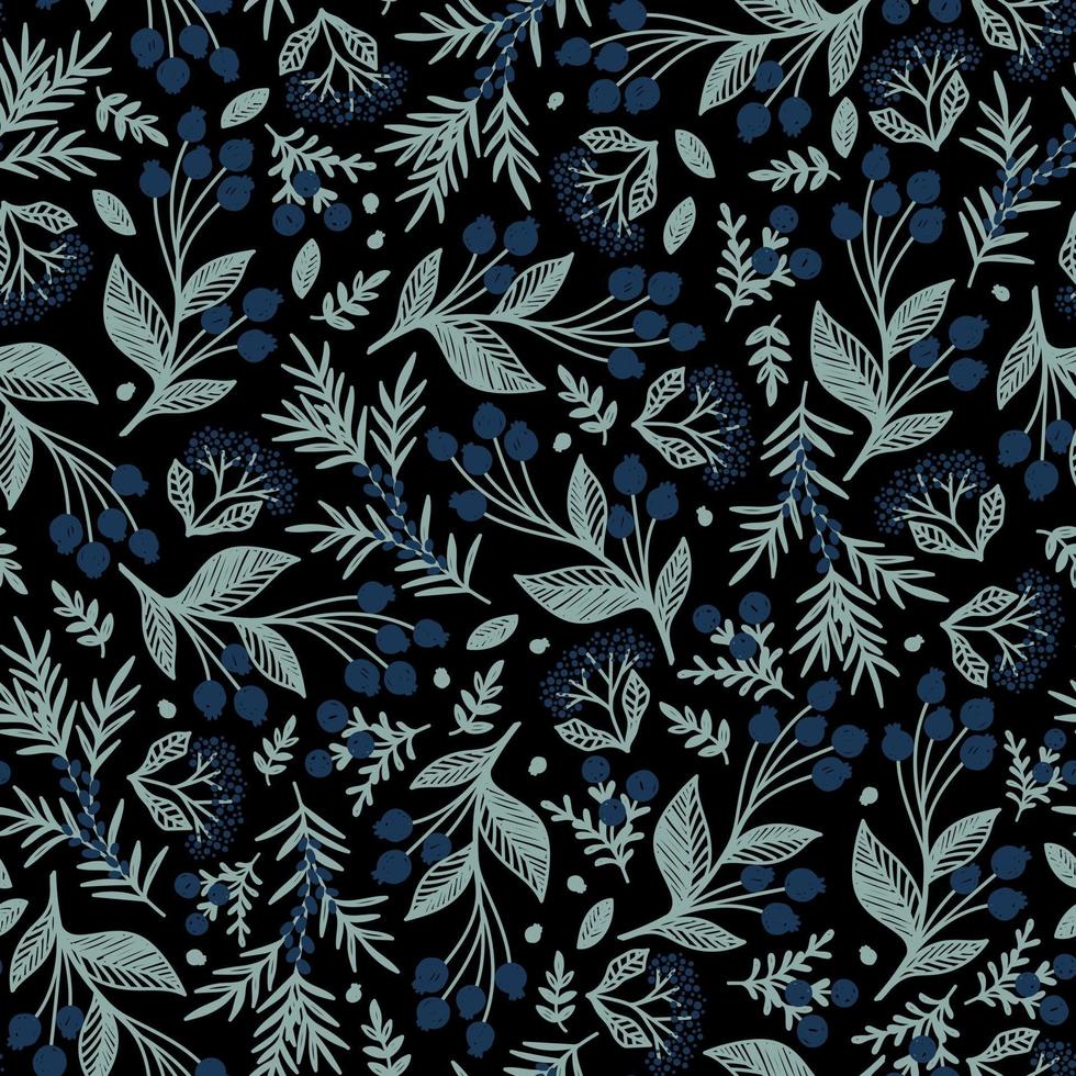 Black wallpaper with blue berries painted on it vector