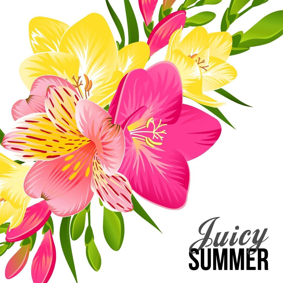 Festive banner with bright tropical flowers vector