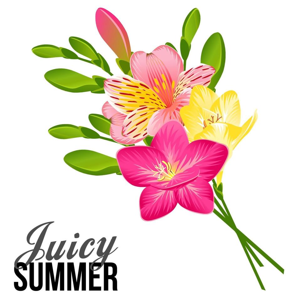 Festive banner with bright tropical flowers vector