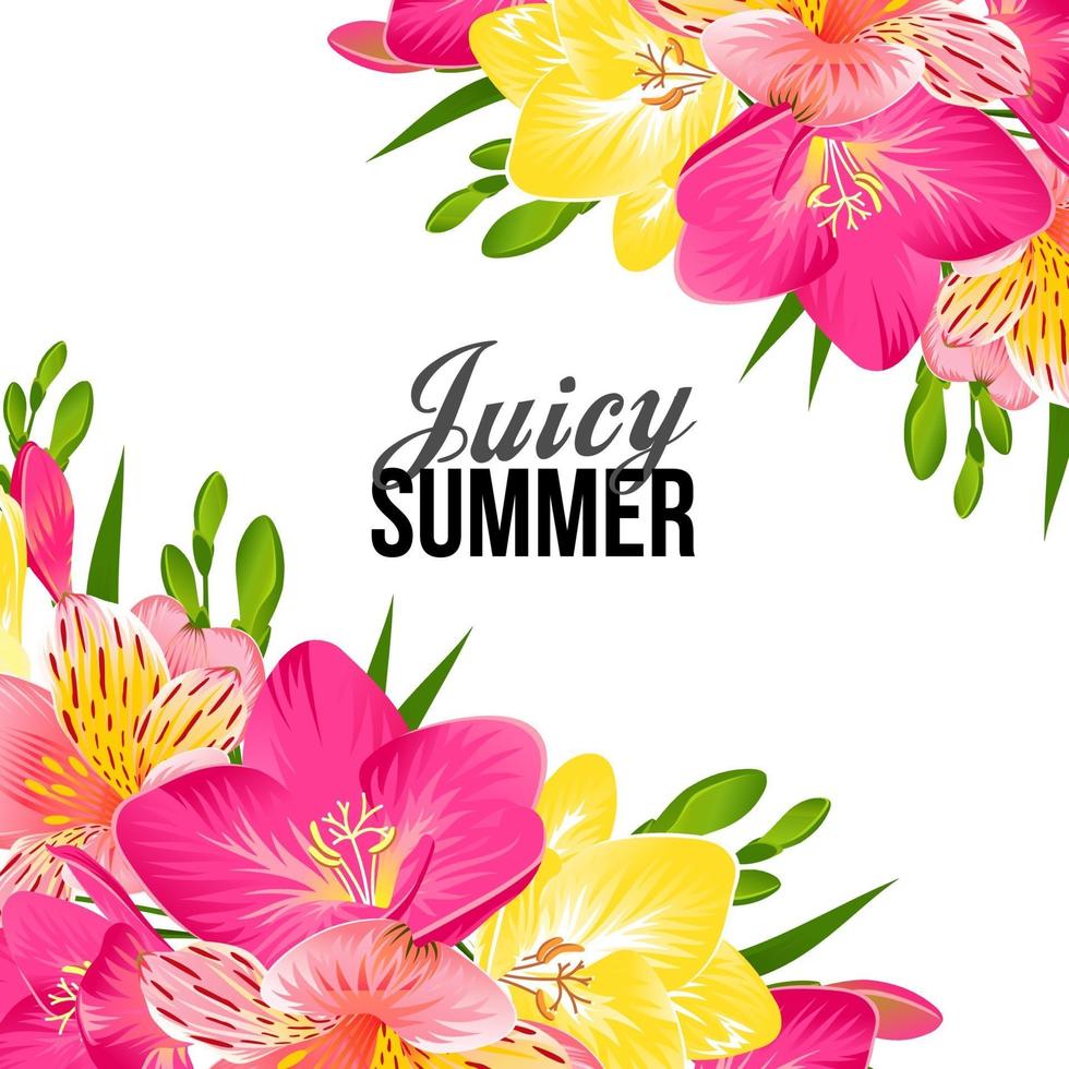 banner festivo con flores tropicales brillantes vector