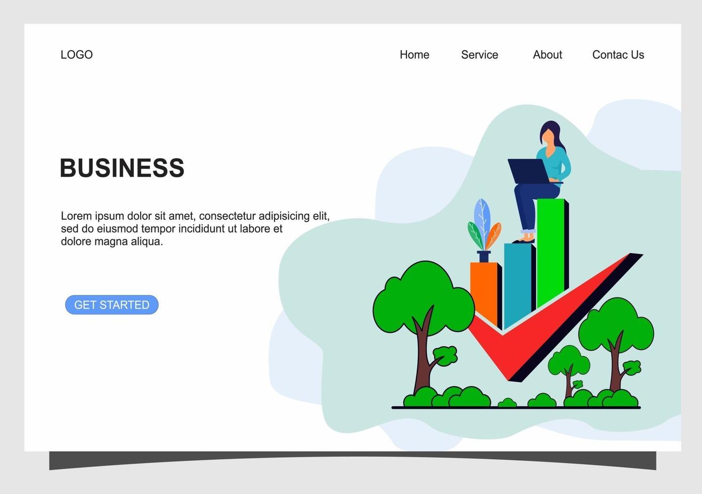 Landing page with girl and graphics vector