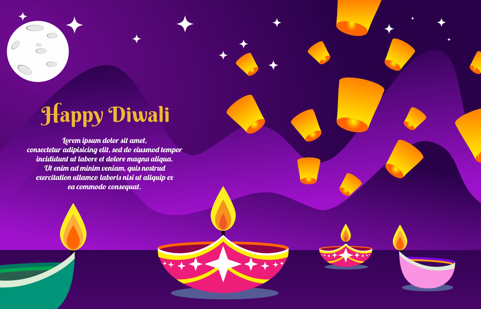 Diwali background with lanterns on a beautiful night 2256275 Vector Art at  Vecteezy