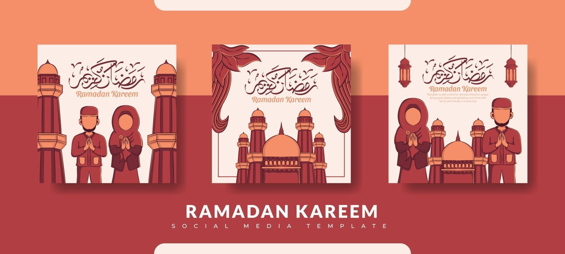 Ramadan post template, social media post template set vector