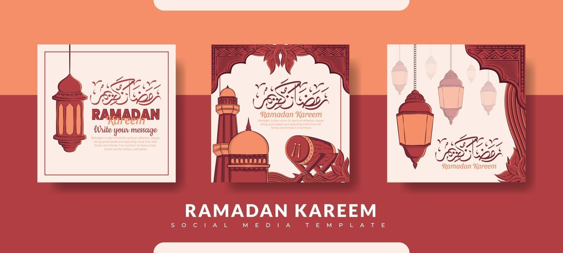 Ramadan post template, social media post template set vector